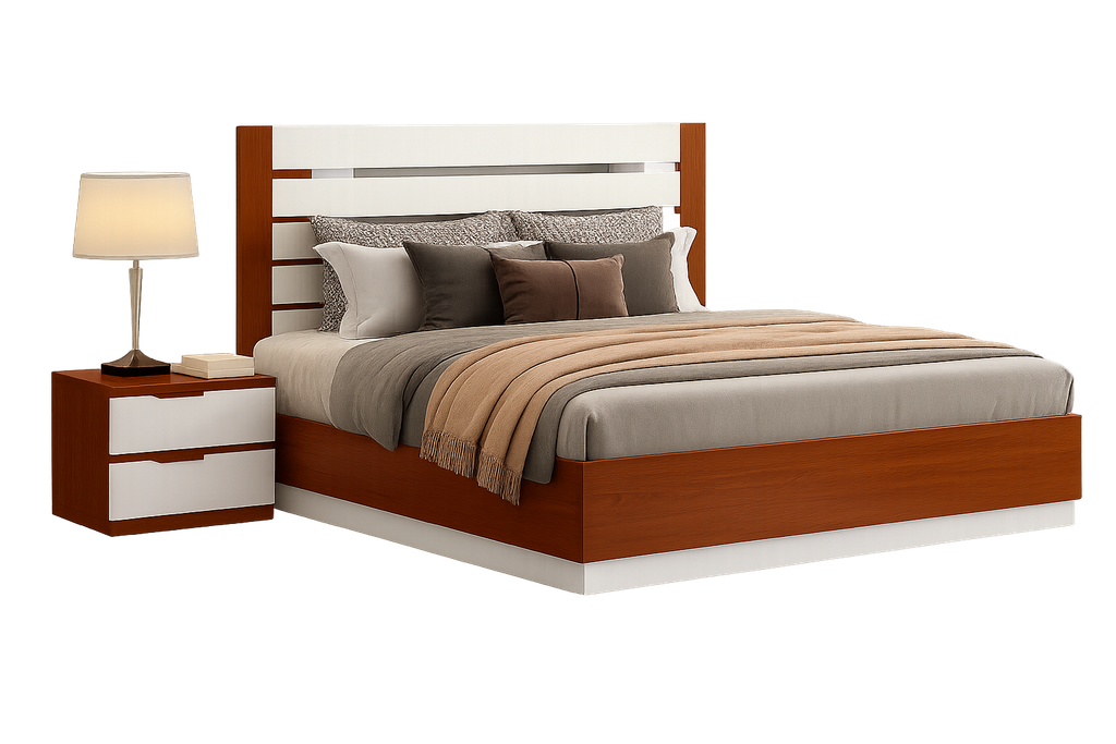 Cama L1870 x L2100 x A500 Branco glossy + Castanho