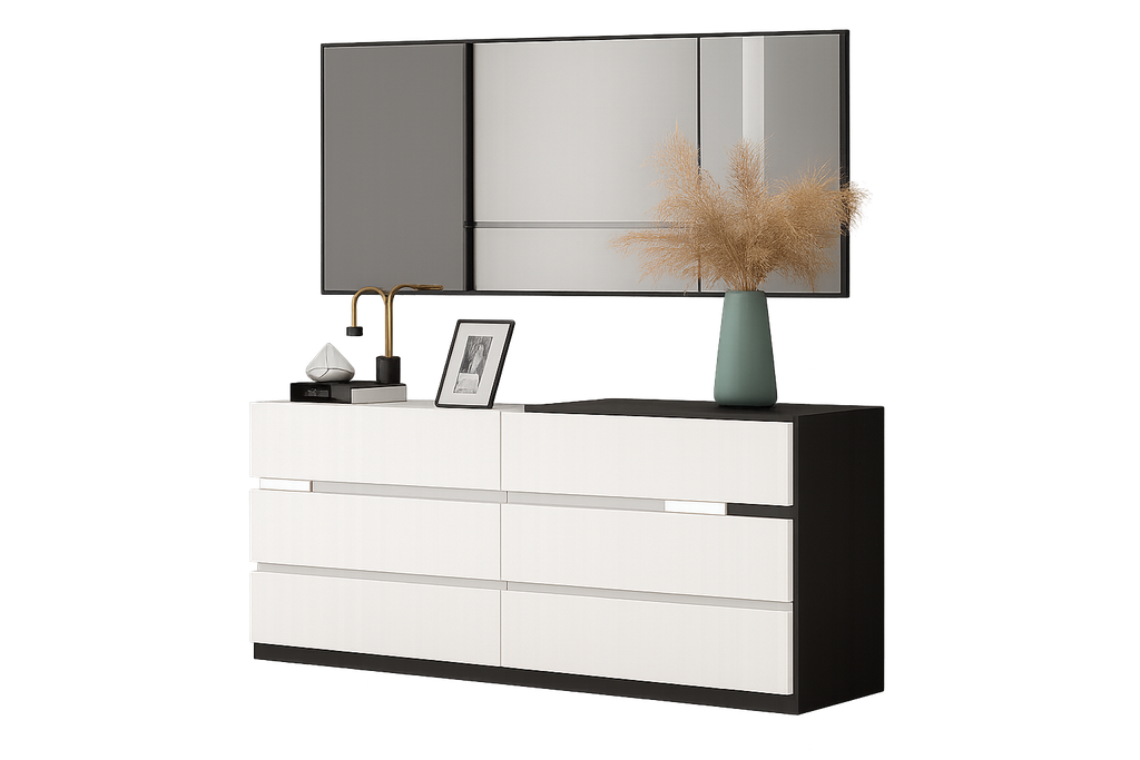 Aparador de quarto L1400 x L400 x A800 Branco glossy + castanho nogueira