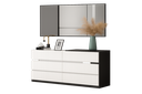 Aparador de quarto L1400 x L400 x A800 Branco glossy + castanho nogueira, com Espelho rectangular 