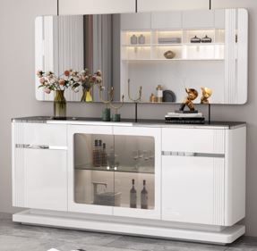 Armário sala de jantar- Branco glossy + vidro preto- L1800 x L400 x A850 