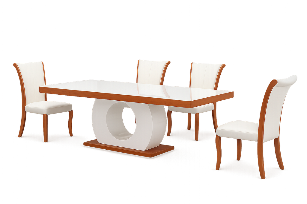 Mesa de jantar L2000 x L1000 x A760 Branco glossy + Castanho